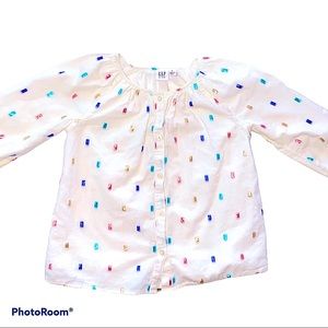 GAP Kids White Button Down Jewel Toned Embroidered Blouse S…